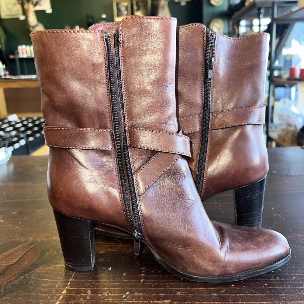 Sesto Meucci Womens Leather Strappy Almond Toe Mid-Calf Boots Brown Size 8 Italy - Picture 9 of 9